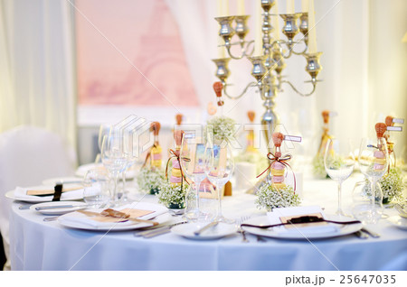 Table set for an event party or wedding reception Table set for an event party or wedding reception 25647035