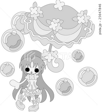 お洒落な赤の傘を持つ可愛い女の子のイラスト素材