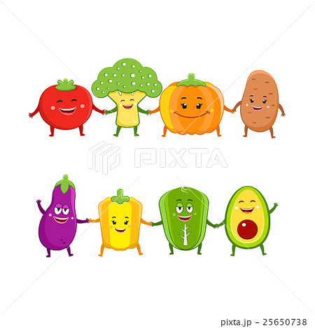 Funny Vegetables Characters Cartoon Illustrationのイラスト素材