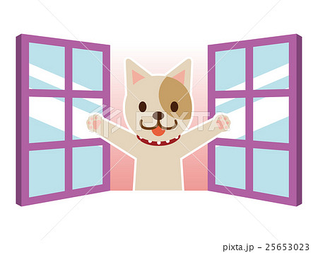 窓を開ける犬のイラスト素材