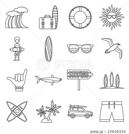 Surfing icons set, outline style 25656354