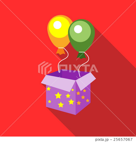 Balloons appearing from magic box icon, flat style 25657067