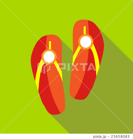 Red beach slippers icon, flat style 25658083