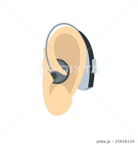 Ear with hearing aid icon, flat style 25658134