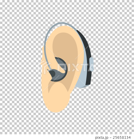 Ear with hearing aid icon, flat style 25658134