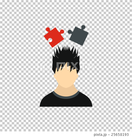 Man with puzzles over his head icon, flat style - Stock Illustration ...