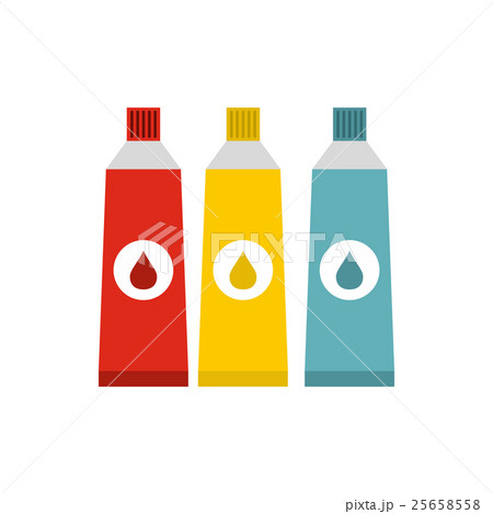 Three tubes with colorful paint icon, flat style 25658558