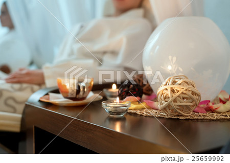 Close-up image of decor table in spa salon Close-up image of decor table in spa salon 25659992