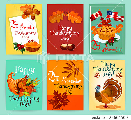 Thanksgiving Day greeting cards set 25664509
