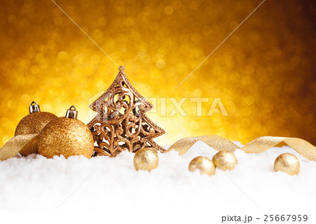 Golden christmas fir tree decoration with gold 25667959