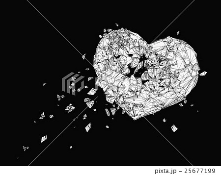 Polygonal Broken Heart Graphic In Black And Whiteのイラスト素材