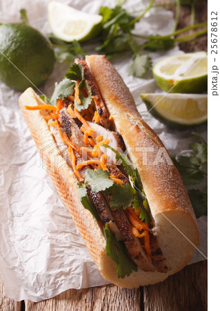 Vietnamese Pork Banh Mi Sandwich Vietnamese Pork Banh Mi Sandwich 25678612