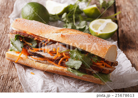 Vietnamese Pork Banh Mi Sandwich Vietnamese Pork Banh Mi Sandwich 25678613