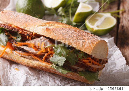 Vietnamese sandwich with cilantro and carrot  25678614