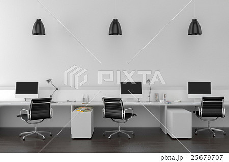 Work desks in empty room Work desks in empty room 25679707