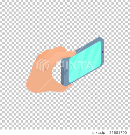 Hand holding smartphone icon, cartoon style Hand holding smartphone icon, cartoon style 25681790