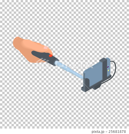 Male hand holding selfie stick with cellular phone - Stock Illustration ...