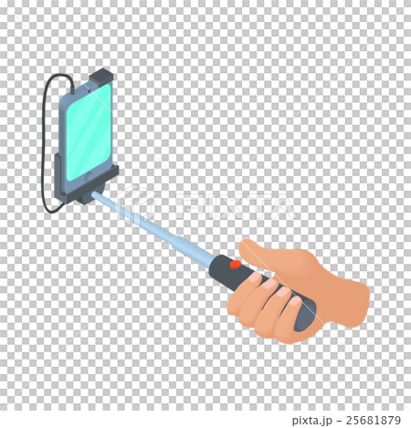 Hands holding selfie stick with smartphone icon Hands holding selfie stick with smartphone icon 25681879