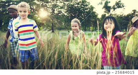 Child Friends Boys Girls Playful Nature Cheerful Concept Child Friends Boys Girls Playful Nature Cheerful Concept 25684015