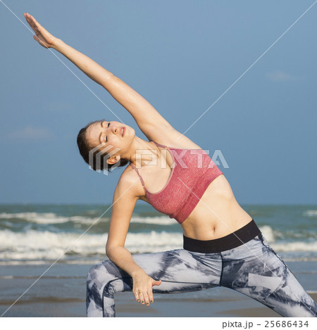 Yoga Exercise Stretching Meditation Concentration Summer Concept Yoga Exercise Stretching Meditation Concentration Summer Concept 25686434