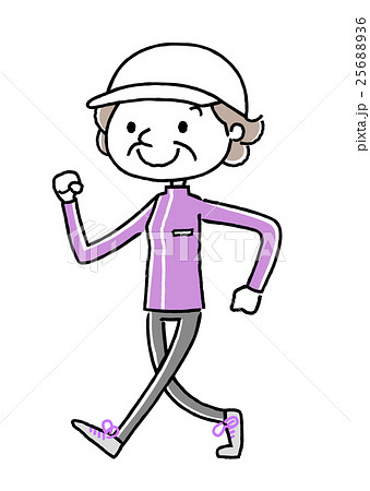 スポーツ ウォーキングするシニア女性のイラスト素材 2566