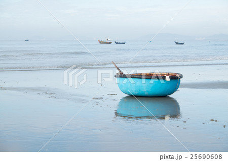 Stock of coracle at fishing village in Long Hai 25690608