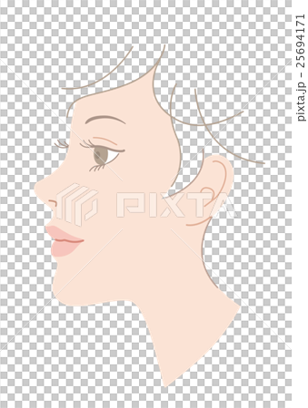 女性の顔　童顔　横顔　開眼　イラスト 25694171