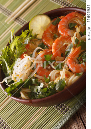 Malaysian laksa soup with prawns close up 25696985