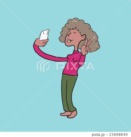 African woman taking selfie cartoon 25698640
