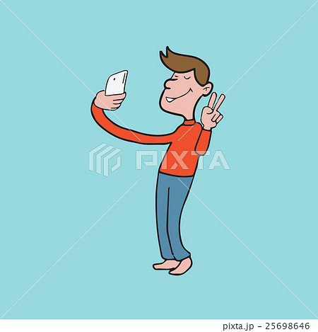 Selfie with two fingers gesture man 25698646