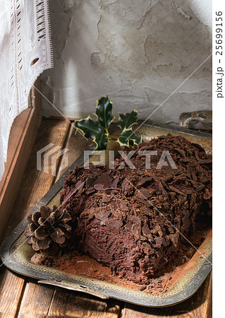Homemade christmas chocolate yule log 25699156