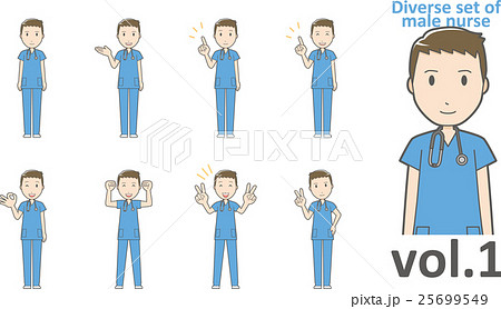 青いスクラブを着た看護師の男性vol.1(様々な表情やポーズをセット) 25699549