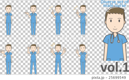 青いスクラブを着た看護師の男性vol.1(様々な表情やポーズをセット) 25699549