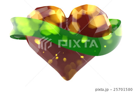 Flying red chopped heart with green ribbon and 25701580