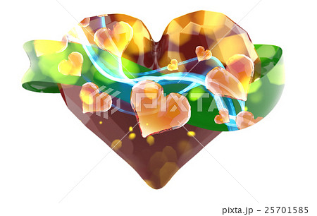 Flying red chopped heart with green ribbon . 3d 25701585