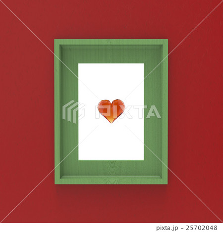 blank wooden frame on red wall with glass gem 25702048