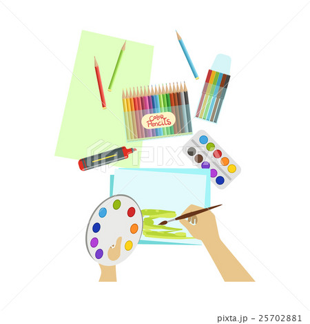 Child Painting Landscape Illustration With Only Child Painting Landscape Illustration With Only 25702881