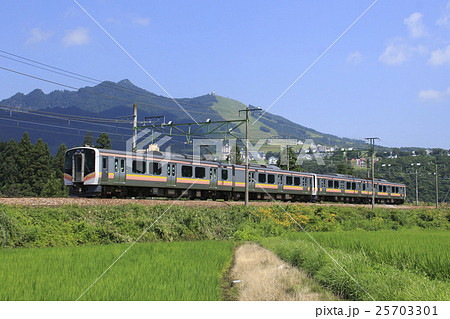 夏の岩原スキー場と上越線E129系 25703301