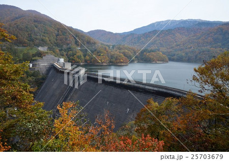 紅葉に包まれた有峰ダム 紅葉に包まれた有峰ダム 25703679