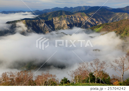 中禅寺湖南岸・社山稜線から望む雲海と足尾の山並み 25704242