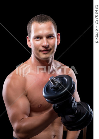 portrait of a naked man with dumbbells portrait of a naked man with dumbbells 25708481
