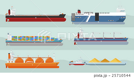 Collection of Cargo Ships Flat Style Illustrations 25710544