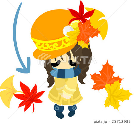 秋と女の子の可愛いイラスト おしゃれな帽子 のイラスト素材