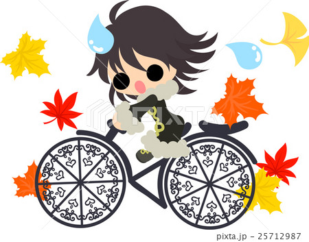 秋と女の子の可愛いイラスト 楽しいサイクリング のイラスト素材