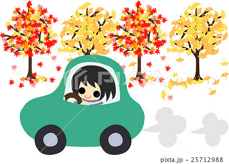 秋と女の子の可愛いイラスト 楽しいドライブ のイラスト素材