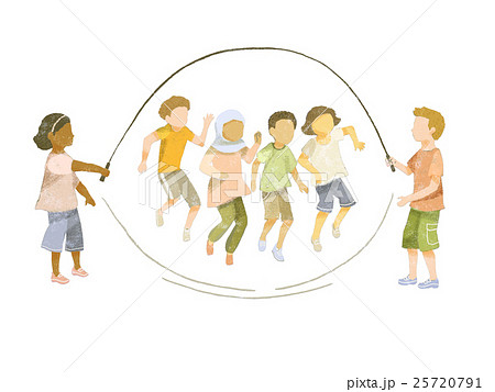 縄跳びをする子供たち 外国人 のイラスト素材