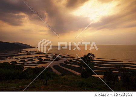 干満の差が日本一といわれ潮が引いた御輿来海岸の砂地には風と波による優美な曲線の砂紋砂干潟が現れる 25723615