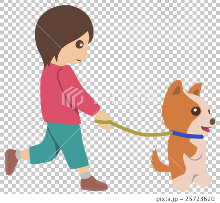 犬の散歩をする女性 横向きのイラスト素材