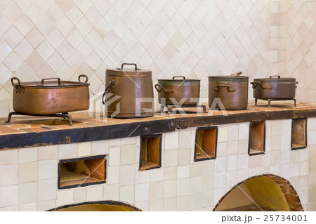 interior old kitchen with vintage kitchenware interior old kitchen with vintage kitchenware 25734001