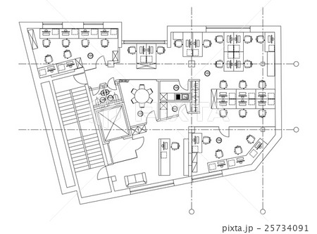 Standard office furniture symbols on floor plans 25734091